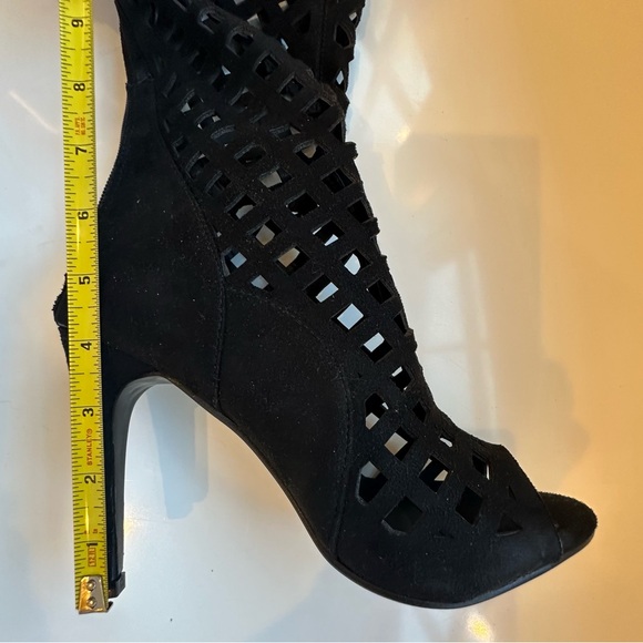 Black Mesh Over The Knee Boots, Cutouts, High Heel Boots size 8.5 - Picture 9 of 17